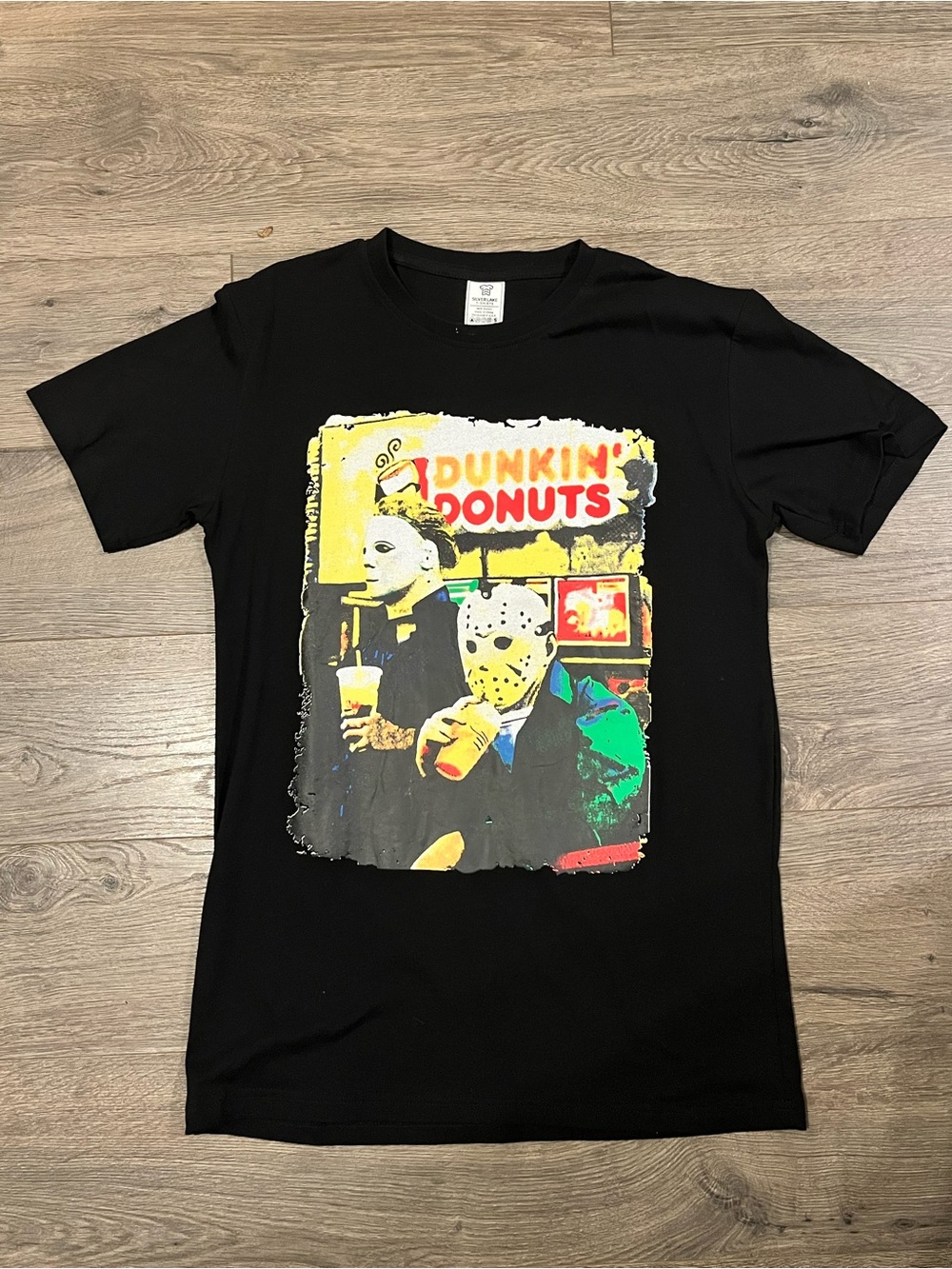 Black Short-Sleeve Graphic Tee with Dunkin' Donuts Artwork